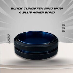Black Tungsten Ring With Blue Inner Band